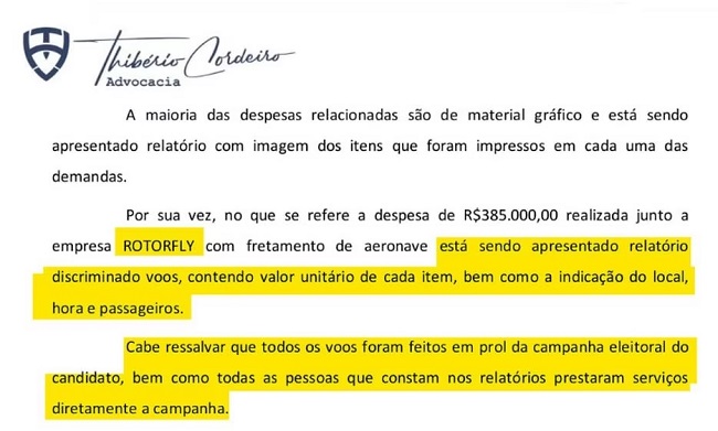 Defesa de Juscelino Filho em processo de prestação de contas diz que todos os passageiros listados em relatório prestaram serviços diretamente à campanha
